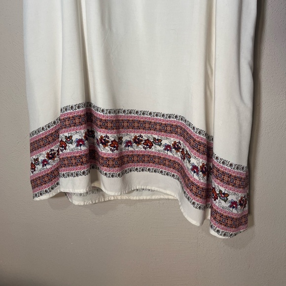 Cream Flowey Dress Floral Accent Print Lined Decorative Keyhole Back Neck - Picture 2 of 7